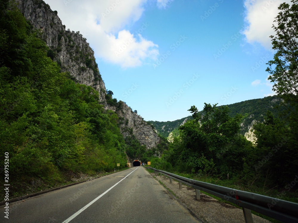 Fototapeta premium Road in the mountains - Serbian road along the Danube river