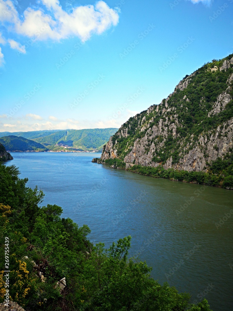 Danube canyon between Serbia and Romania - Kazan Gorge - Cazanele Dunarii. Danube canyon between Serbia and Romania - Kazan Gorge - Cazanele Dunarii.