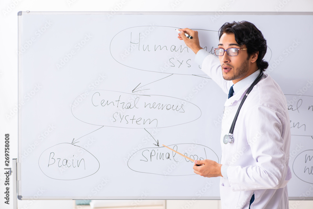 Young male doctor neurologist in front of whiteboard Young male doctor neurologist in front of whiteboard