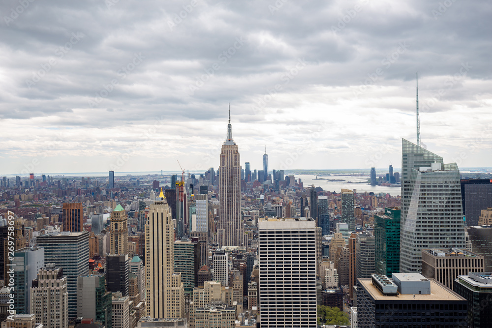 USA. New York. May 2019: View from the top.American aerial landscape with usa. Manhattan - New York City Aerial view. Midtown manhattan. Panoramic view. City financial district. New York skyline - USA
