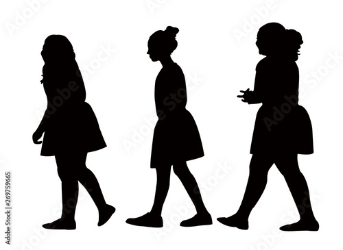 girls walking silhouette vector
