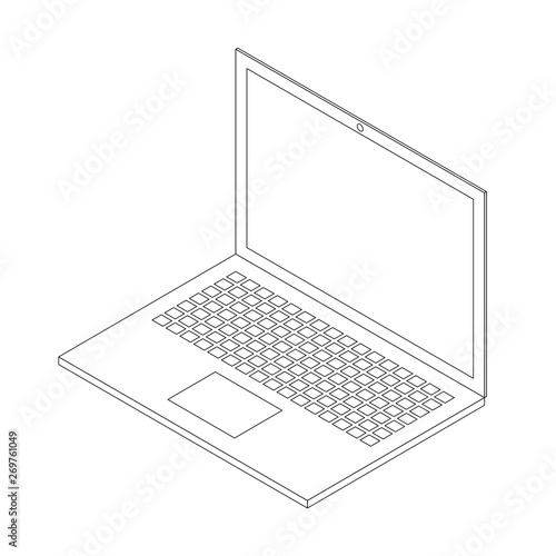 Isometric outline modern laptop vector illustation
