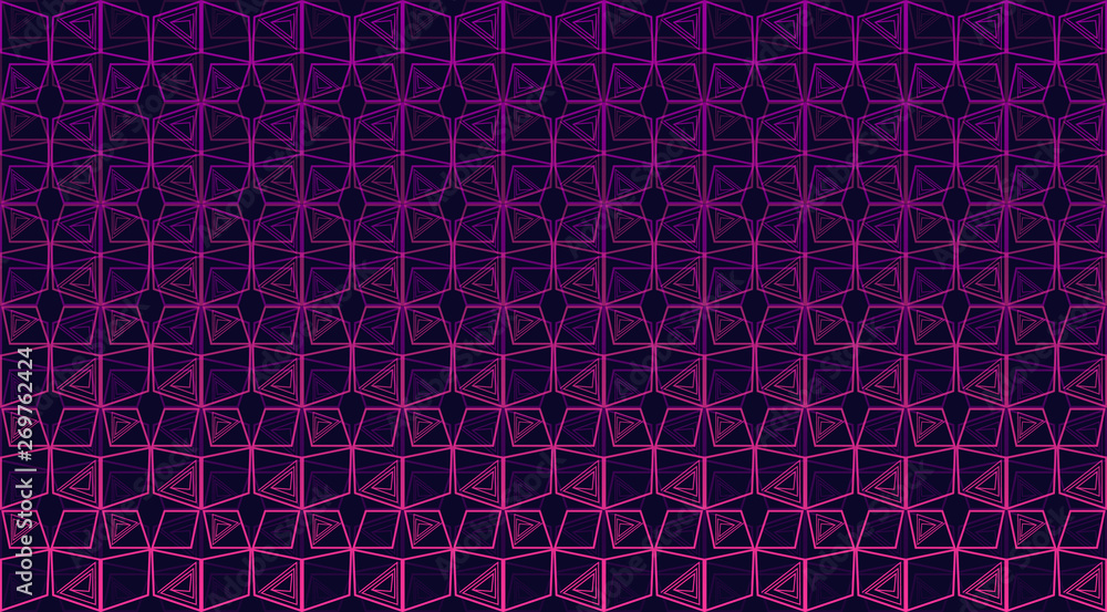 Dark multicolor,neon colors,vector background with crossing figures.There is an effect of netting.The geometrical colors are light pink and light blue.Pattern for booklets,web and ads.