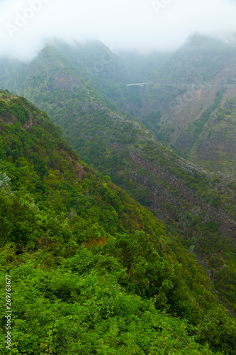 Barranco Cubo de La Galga desde ermita de San Bartolomé. Pueblo La Galga. Isla La Palma. Provincia Santa Cruz. Islas Canarias. España