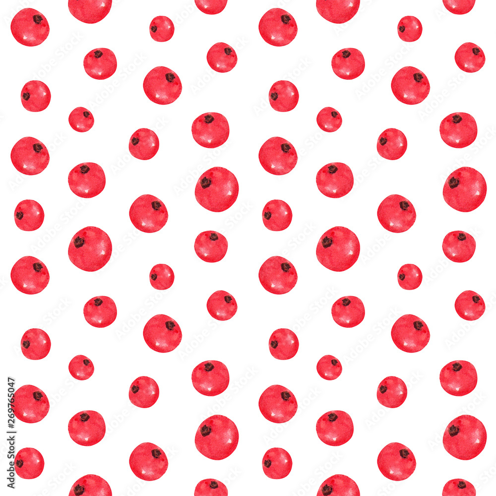 Red currant berries seamless pattern, hand drawn botanical illustration isolated on white.