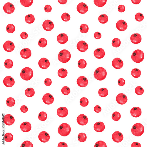 Red currant berries seamless pattern, hand drawn botanical illustration isolated on white. © Victoria Ki