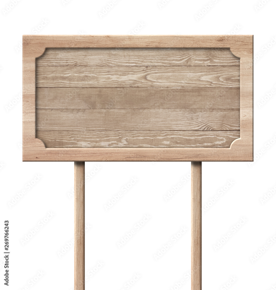 Wooden pole signpost made of natural wood and with bright frame Wooden pole signpost made of natural wood and with bright frame
