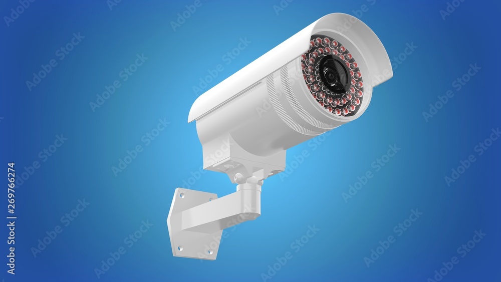 CCTV Camera on Blue 3D Rendering CCTV Camera on Blue 3D Rendering