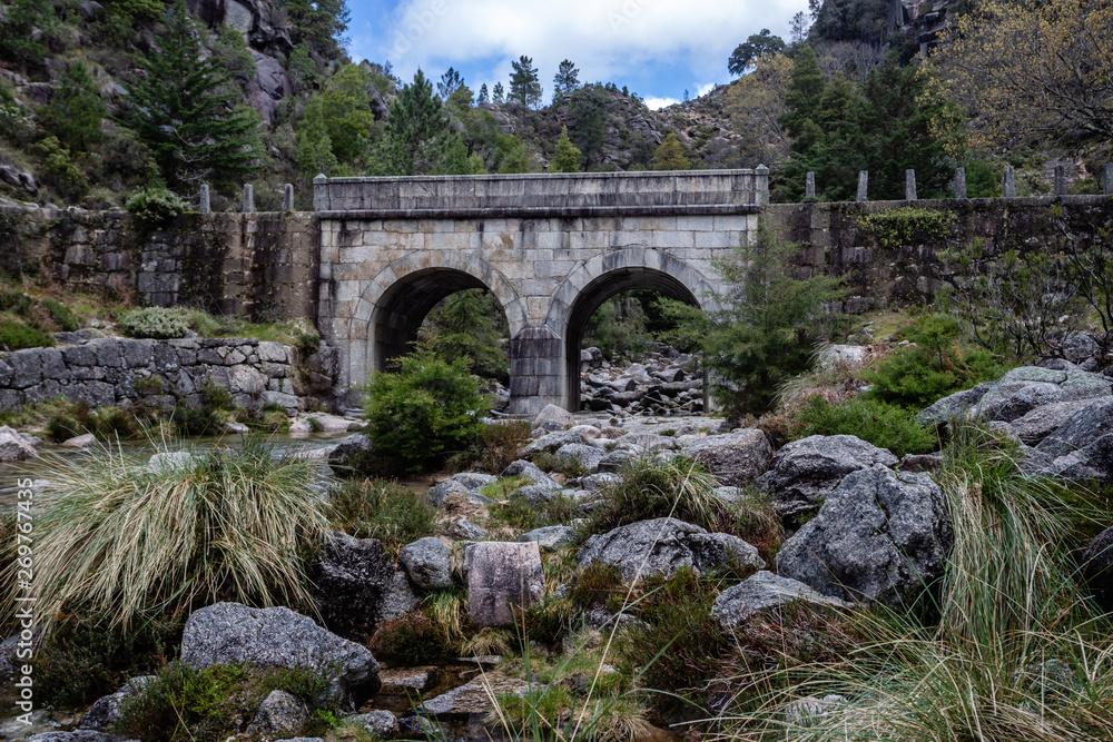 Small mountain bridge over a creek from the Peneda Geres National Park, north of Portugal.
