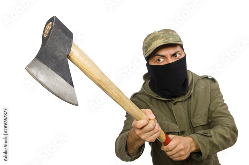 Obraz na płótnie Criminal wearing mask isolated on white