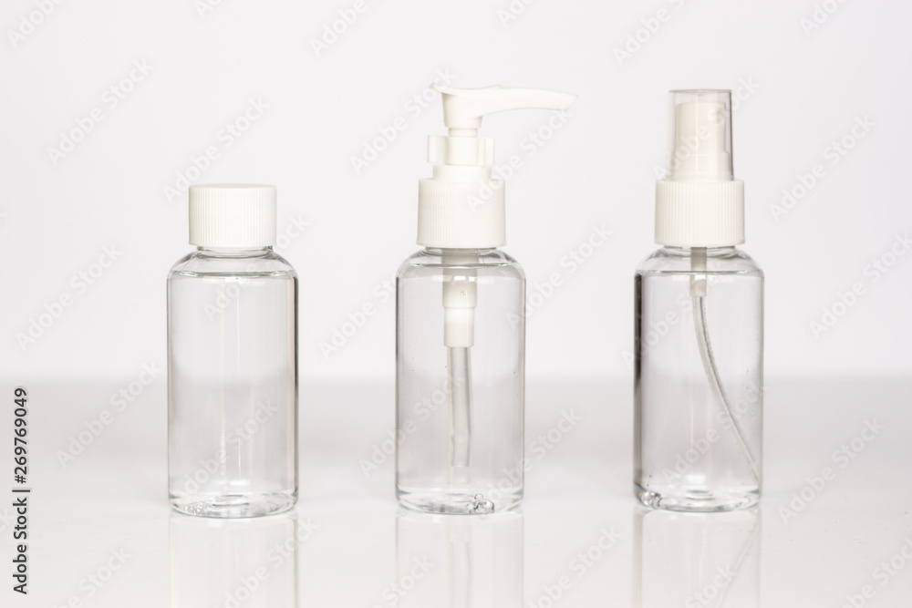 Beauty cosmetics glassbottle; branding mock up; front view on pastel white background. Package for essential oil. Beauty cosmetics glassbottle; branding mock up; front view on pastel white background. Package for essential oil.