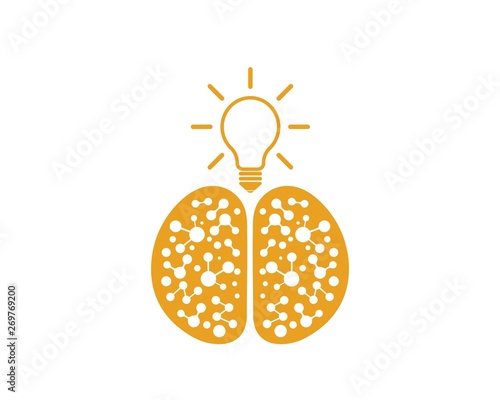 Brain with bulb icon Logo vector of idea and think