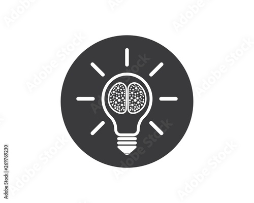 Brain with bulb icon Logo vector of idea and think