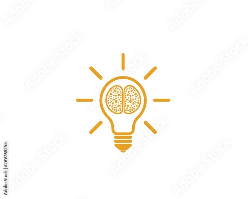 Brain with bulb icon Logo vector of idea and think