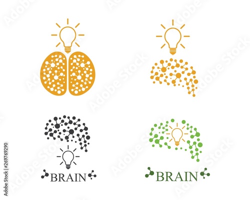 Brain with bulb icon Logo vector of idea and think