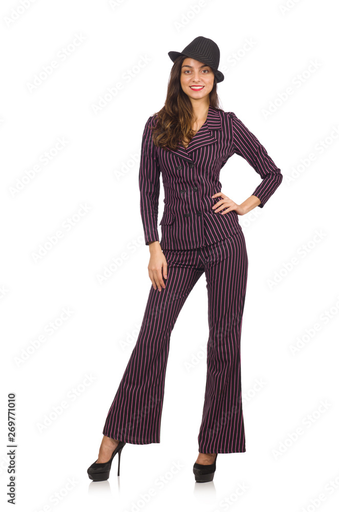 Woman wearing striped costume isolated on white Woman wearing striped costume isolated on white