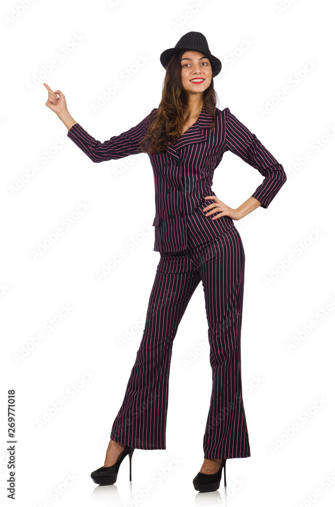 Woman wearing striped costume isolated on white Woman wearing striped costume isolated on white