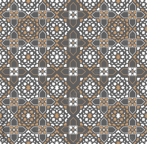 Seamless ceramic tile based on traditional oriental arabic patterns. Vintage multicolor pattern in turkish, morocco, arabic style. Endless pattern of Moroccan, Turkish, Lisbon floor tiles.
