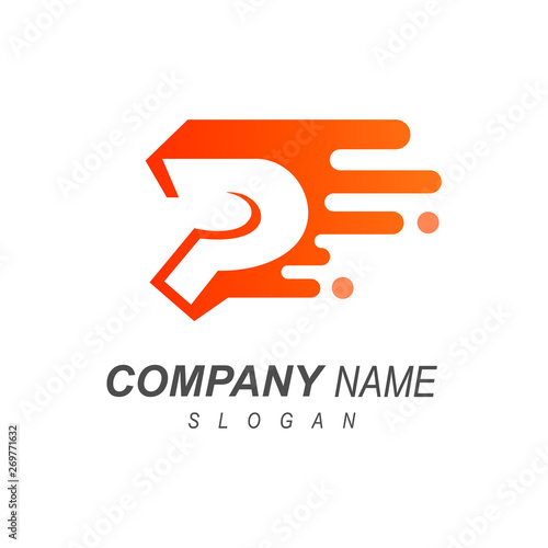 logo letter p, delivery service logo quickly, p icon, speed and delivery express