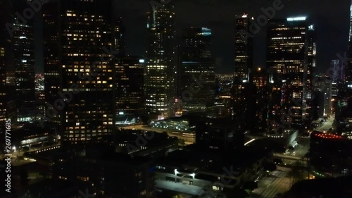 Los Angeles Downtown At Night Aerial Drone View    photo