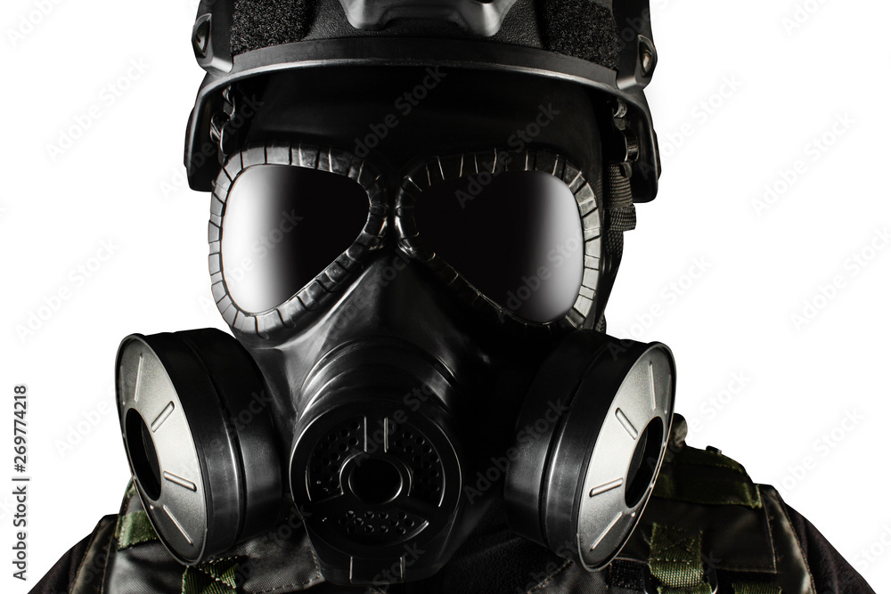 Isolated warrior soldier in gas mask front view closeup. Stock Photo |  Adobe Stock