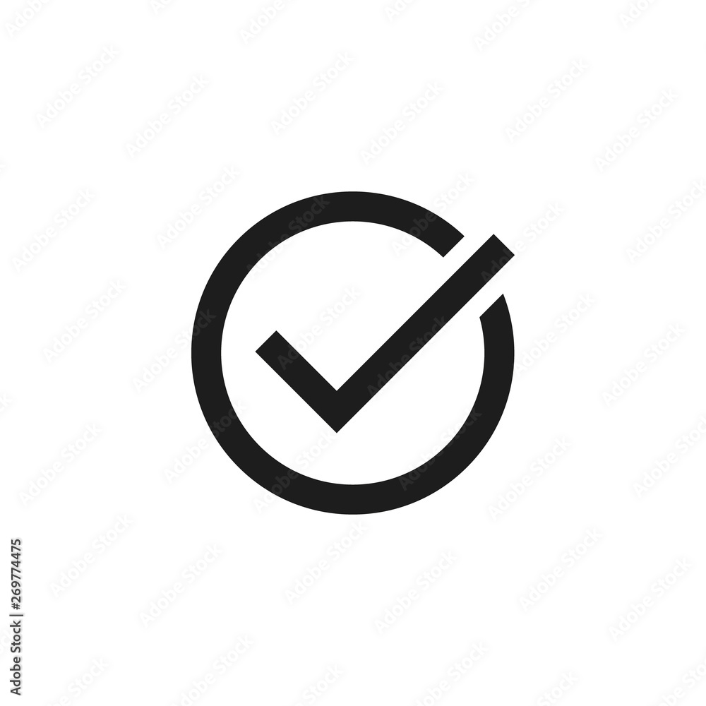 Check mark icon in a circle. White background. Vector. Isolated. Check mark icon in a circle. White background. Vector. Isolated.