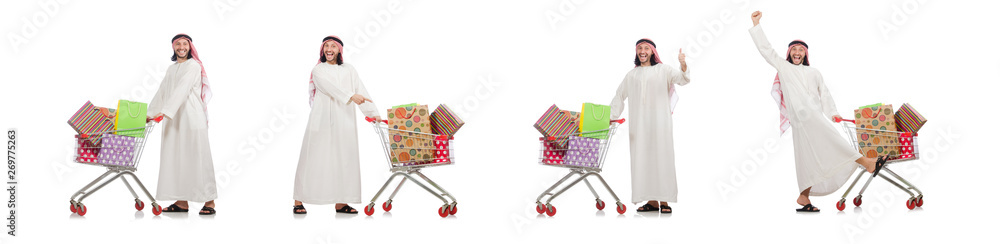 Arab man doing shopping isolated on white Arab man doing shopping isolated on white