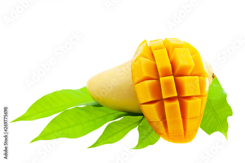 mango with leaves isolated on white background