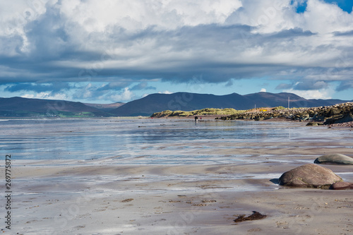 mountains of Dingle peninsula from Rossbeigh beach of Ring of Kerry