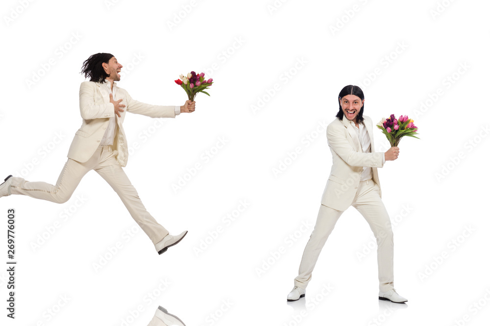 Man in funny concept isolated on white Man in funny concept isolated on white