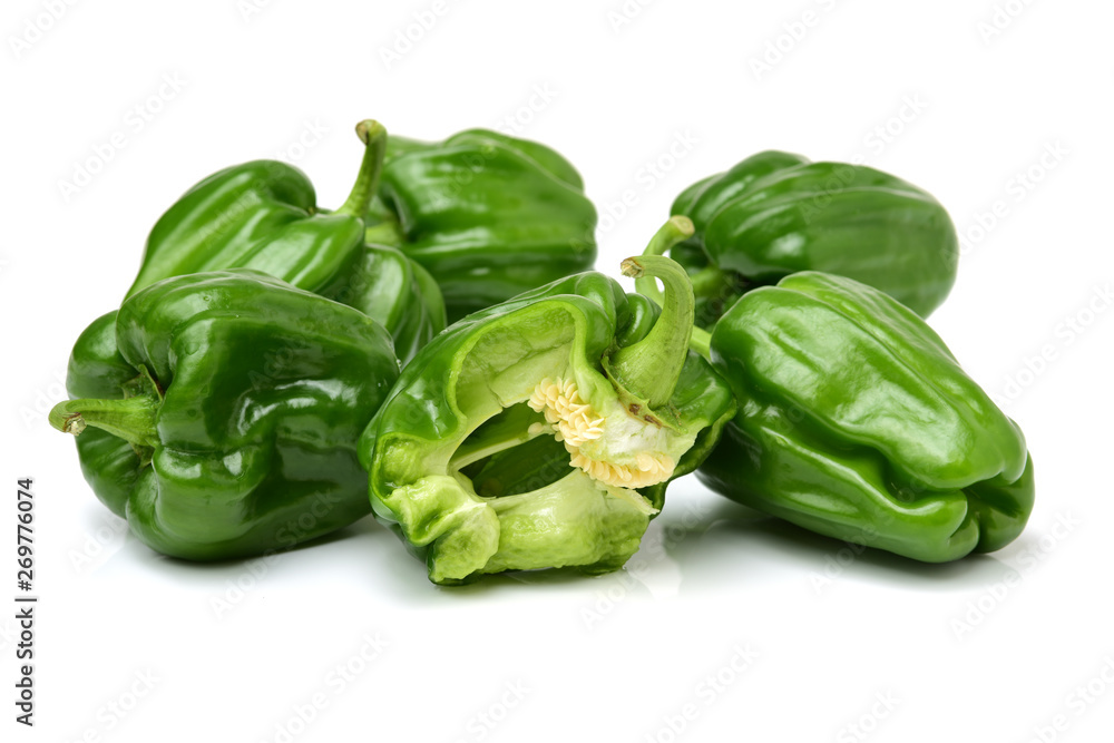 fresh green bell pepper (capsicum) on a white background fresh green bell pepper (capsicum) on a white background