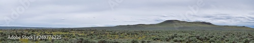 Sawtooth Mountains National Forest Landscape stormy panorama from South headed to Sun Valley, view of rural grazing land, Sagebrush, Lava Fields in Idaho. United States. © Jeremy