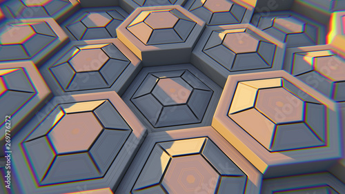 White geometric hexagonal abstract background. 3D illustration