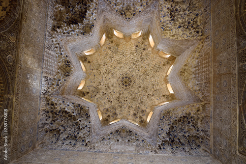 Ceiling of the Hall of the Abencerrages in the Nasrid Palaces of Alhambra Granada Spain