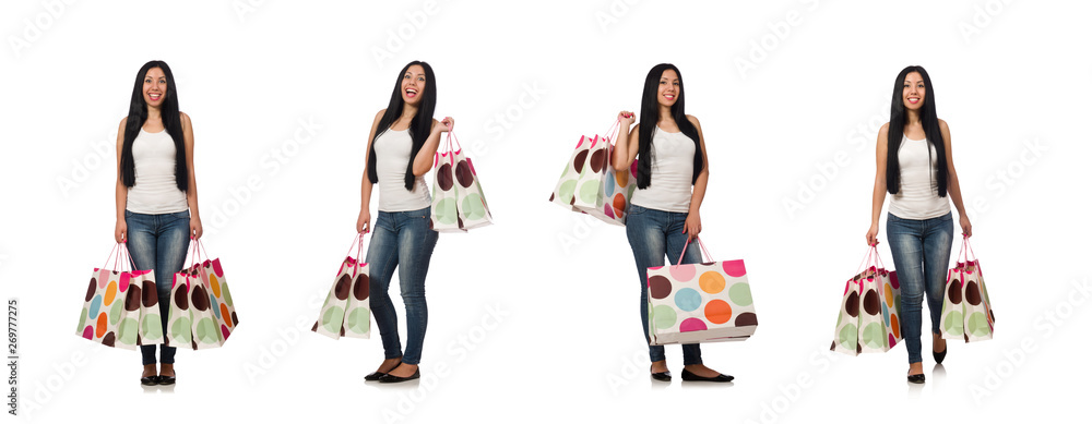 Woman with shopping bags isolated on white Woman with shopping bags isolated on white