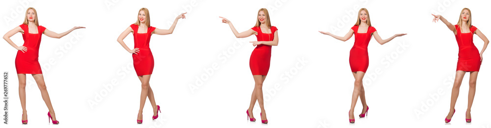 Beautiful woman in red dress isolated on white Beautiful woman in red dress isolated on white