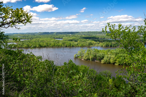 Beautiful view of the Mississippi River as seen from Red Wing Minnesota from the Barn Bluff hiking trail