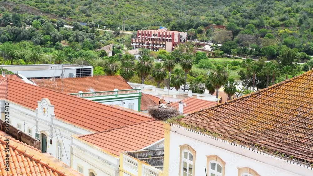 Silves Portugal rooftops with nesting storks Silves Portugal rooftops with nesting storks