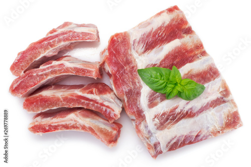 Raw pork ribs on white background