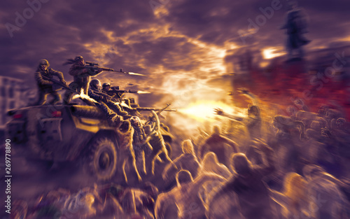 фотографія Scary monsters horde attack on military equipment
