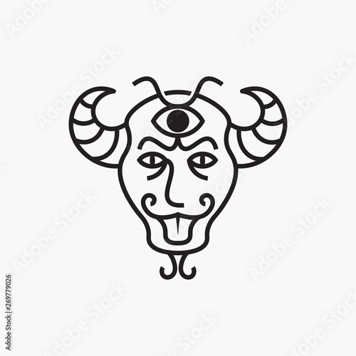Devil head logo geometric monoline icon vector