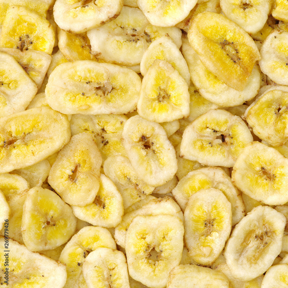 Sliced dried banana background Sliced dried banana background