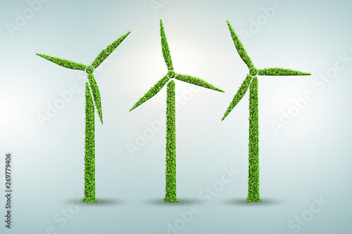 Windmills in ecological power generation and production concept - 3d rendering