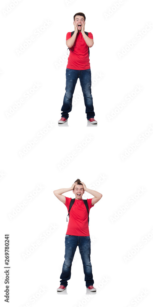 Young student with backpack isolated on white Young student with backpack isolated on white