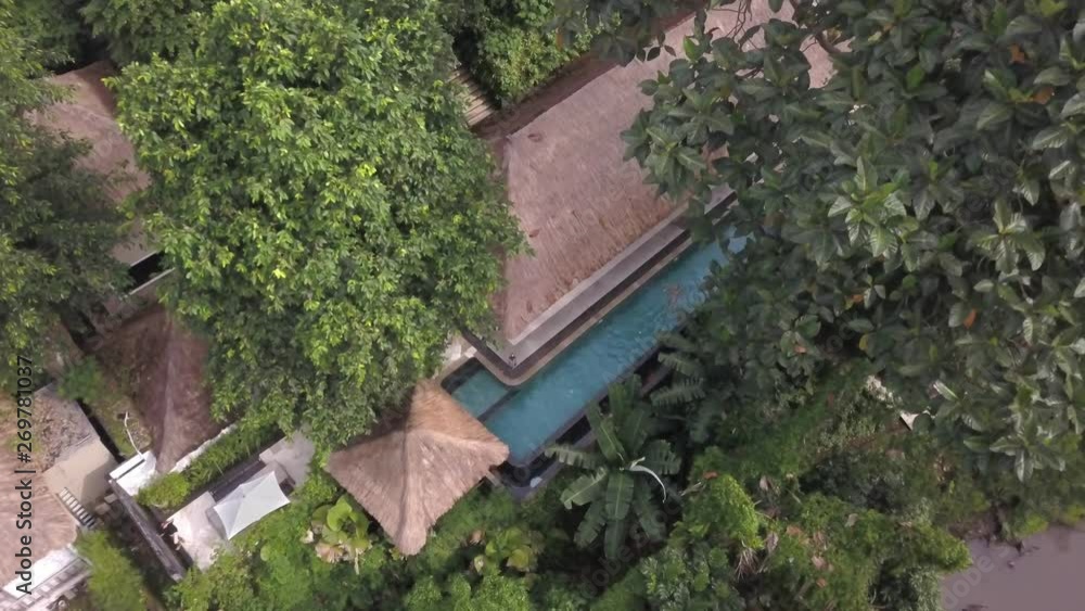 aerial view woman swimming in open pool in exotic spa hotel, lifestyle concept aerial view woman swimming in open pool in exotic spa hotel, lifestyle concept