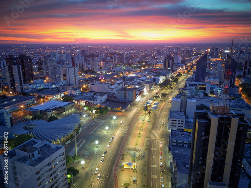 Aerial photo of the city of Cascavel Paraná Brazil. Centro da cidade. Central Park.