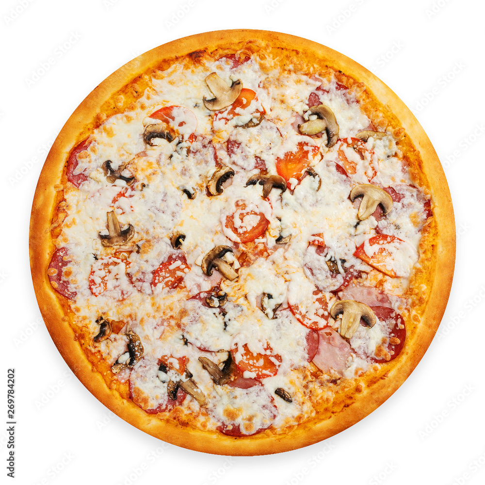 Itanian pizza isolated top view Itanian pizza isolated top view