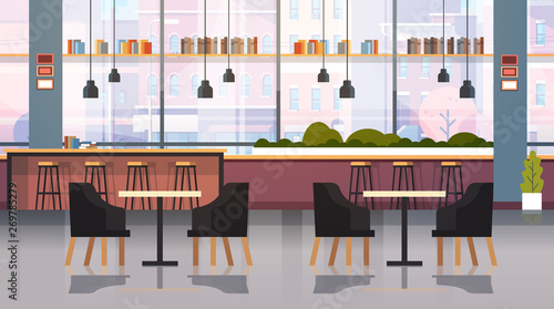 modern cafe interior empty no people restaurant with furniture coffee point concept fat horizontal