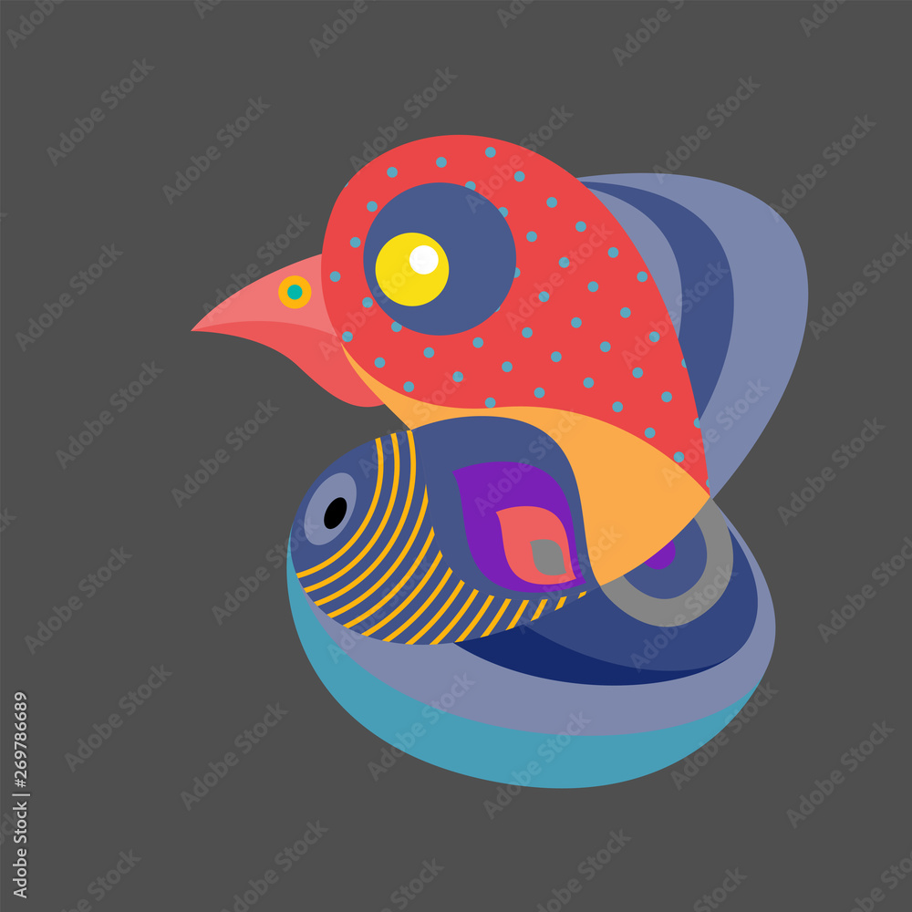 Naklejka Vector Illustration Colorful Birds and Chicken in Flat Colors. Illustration can Use for Logo, pattern, background, print, fabric, website, landing page and decoration.