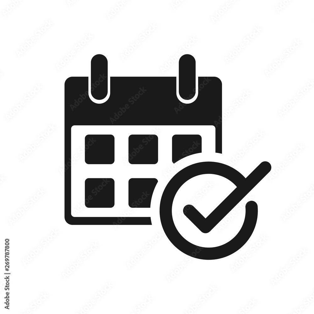 Calendar with check mark. Event planner icon. Meeting schedule icon. Appointment date symbol illustration. Calendar with check mark. Event planner icon. Meeting schedule icon. Appointment date symbol illustration.
